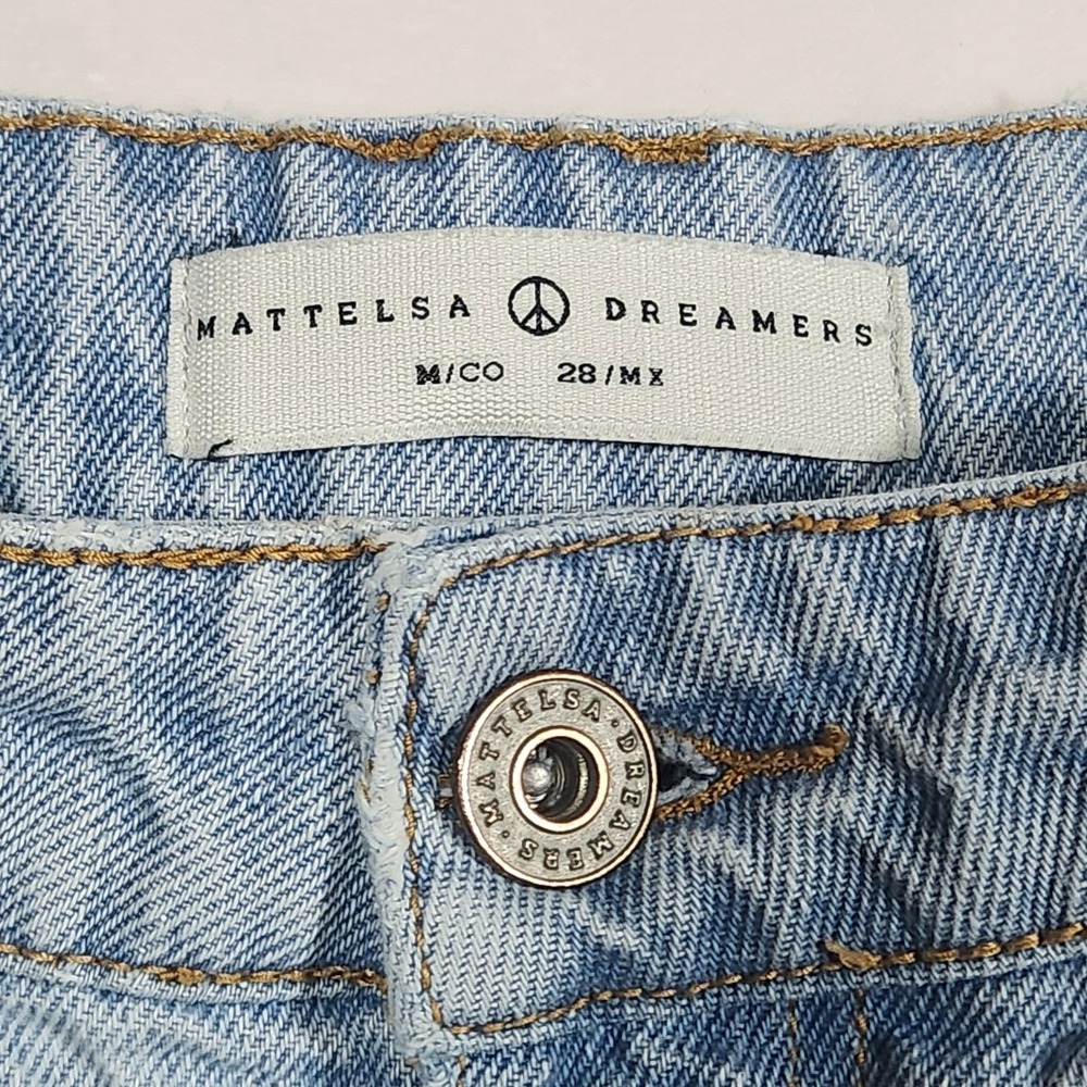 Mattelsa Dreamers Light Wash Wide Leg Side Slit Distressed Jeans Womens 28/MX - Picture 5 of 13